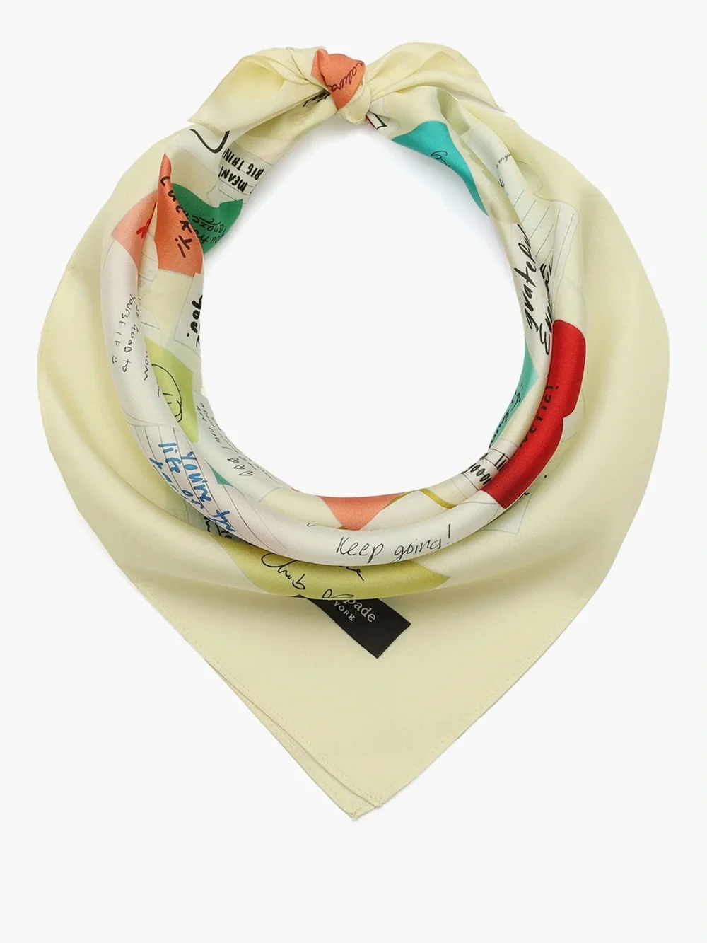 kate spade cream silk neck scarf with multicolor note print
